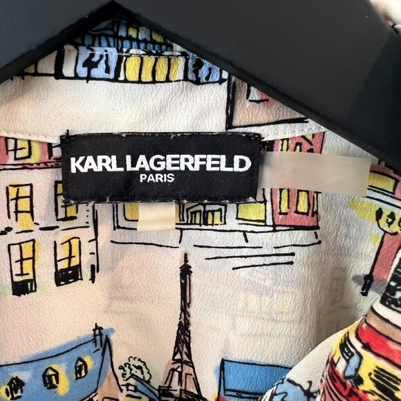 Karl Lagerfeld Whimsical Safari Style Button Down Shirt Paris Roll Tab Colorful - Picture 4 of 10
